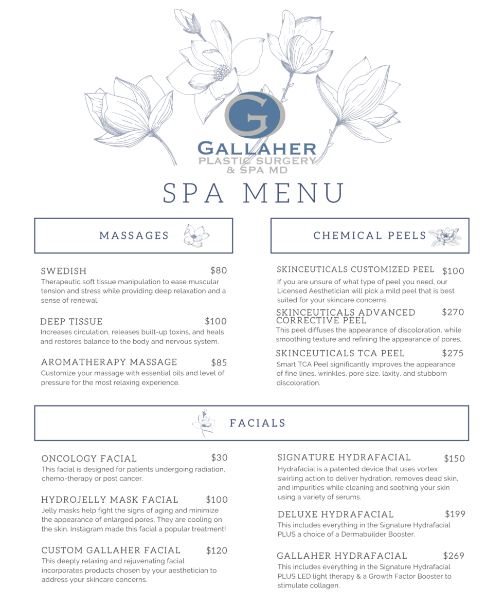 Spa Service Menu Knoxville, TN Gallaher Plastic Surgery